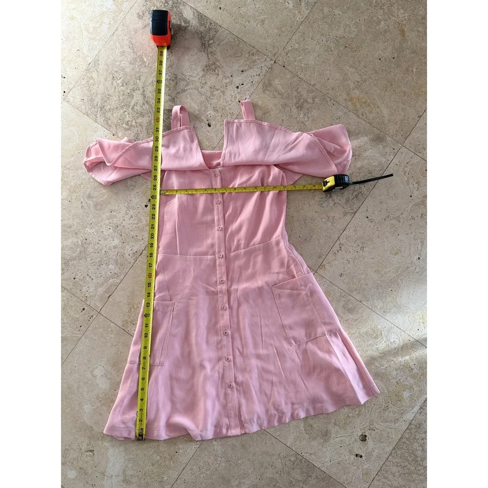 JOA Just One Answer Pink Cold Shoulder Button Down Mini Dress Small - Picture 3 of 7